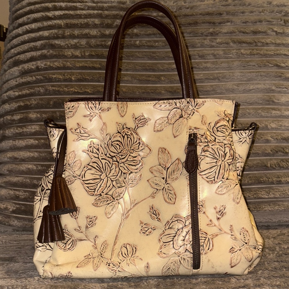 Pre-loved Floral Cream and Brown Tote Bag